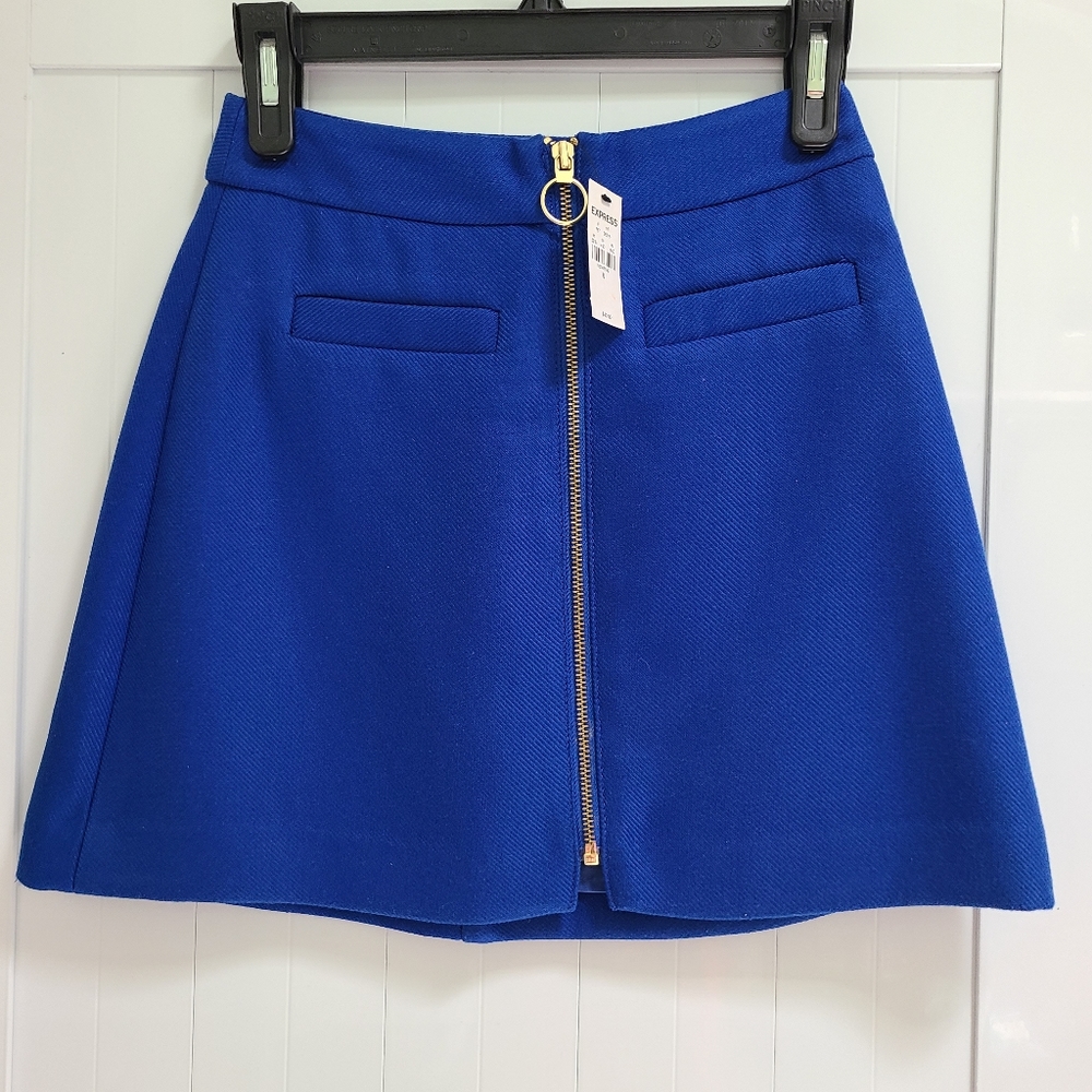 Express Royal Blue Mini Skirt with Gold Zipper
